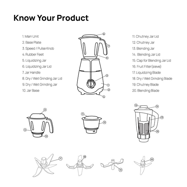 Wipro Elato FMG207 1000 Watt Mixer Grinder (4 Jars, White)