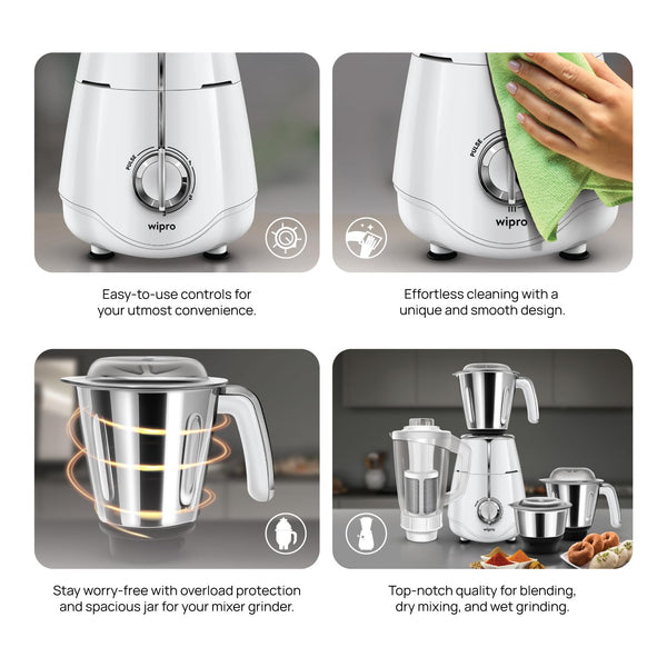 Wipro Elato FMG207 1000 Watt Mixer Grinder (4 Jars, White)