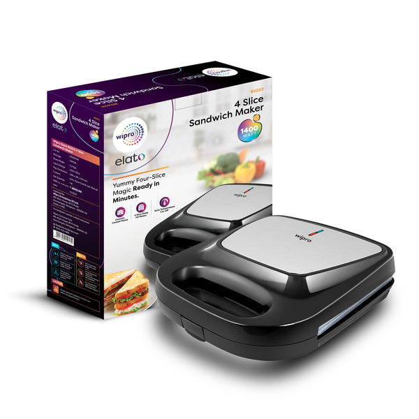 Wipro Elato Extra Large 4-Slice sandwich maker with Ceramic Plates BS203 1400W