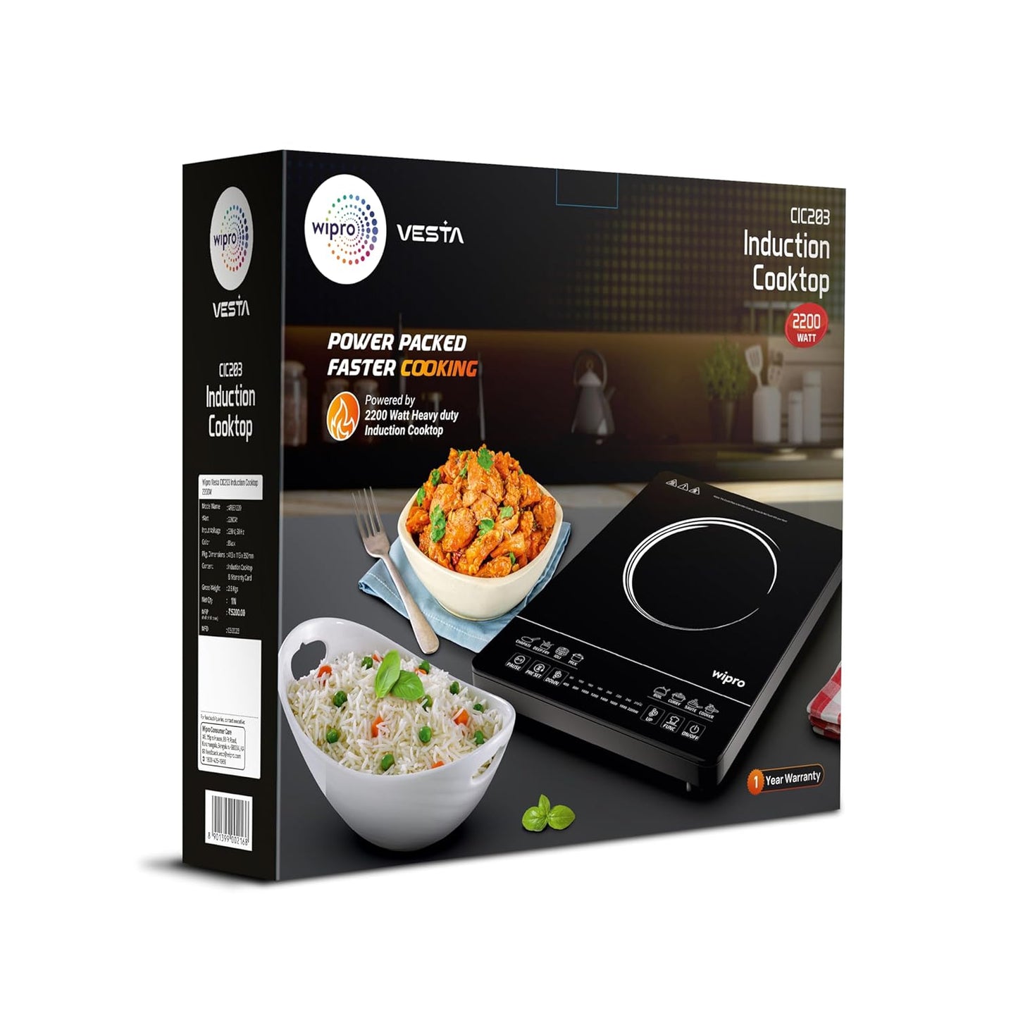 Wipro Vesta CIC203 Radiant Induction Cooktop 2200W, Black