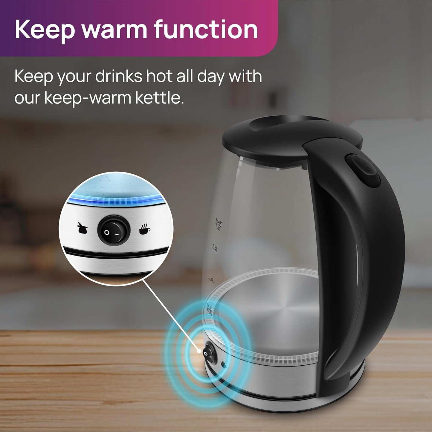 Wipro Elato 1.8 litre Glass LED electric Kettle with Keep warm Function