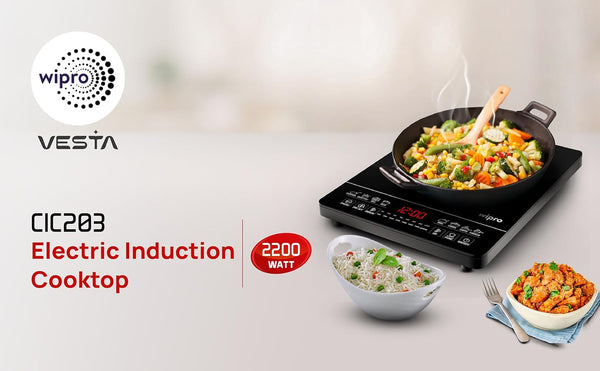Wipro Vesta CIC203 Radiant Induction Cooktop 2200W, Black - 2200 watt