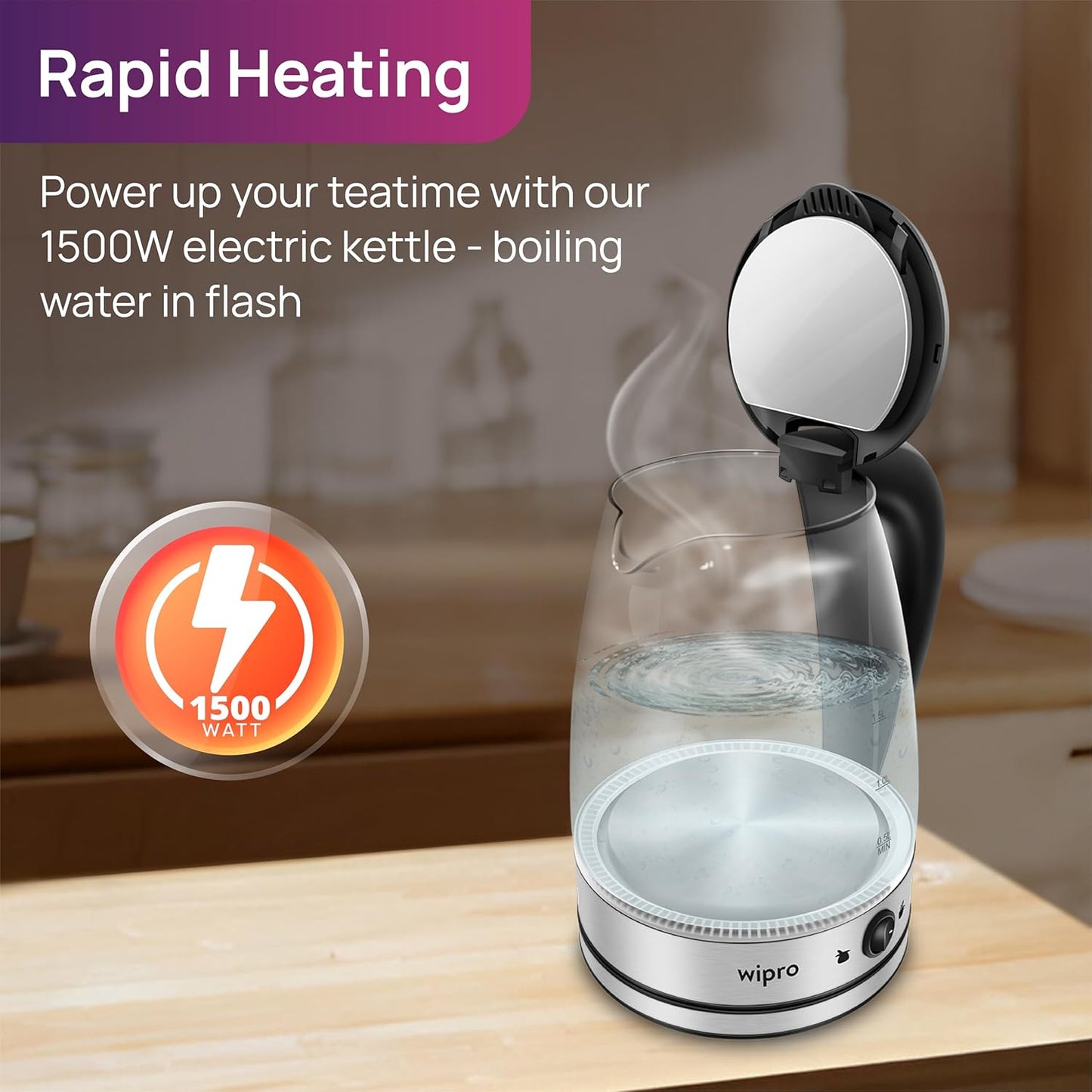 Wipro Elato 1.8 litre Glass LED electric Kettle with Keep warm Function