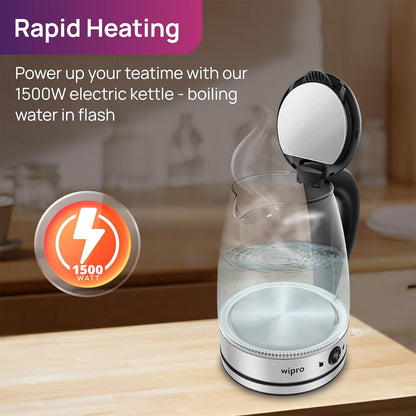 Wipro Elato 1.8 litre Glass LED electric Kettle with Keep warm Function