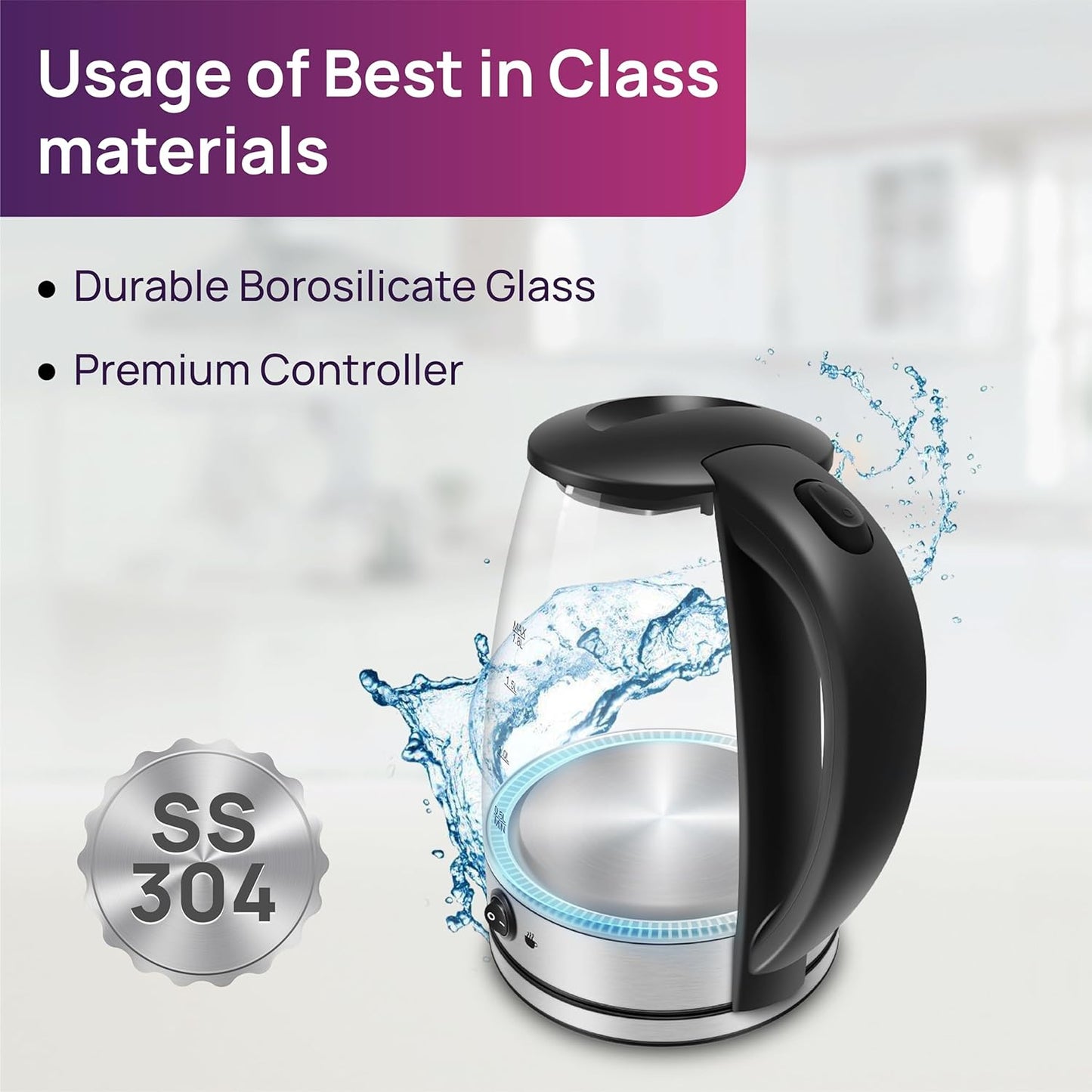 Wipro Elato 1.8 litre Glass LED electric Kettle with Keep warm Function