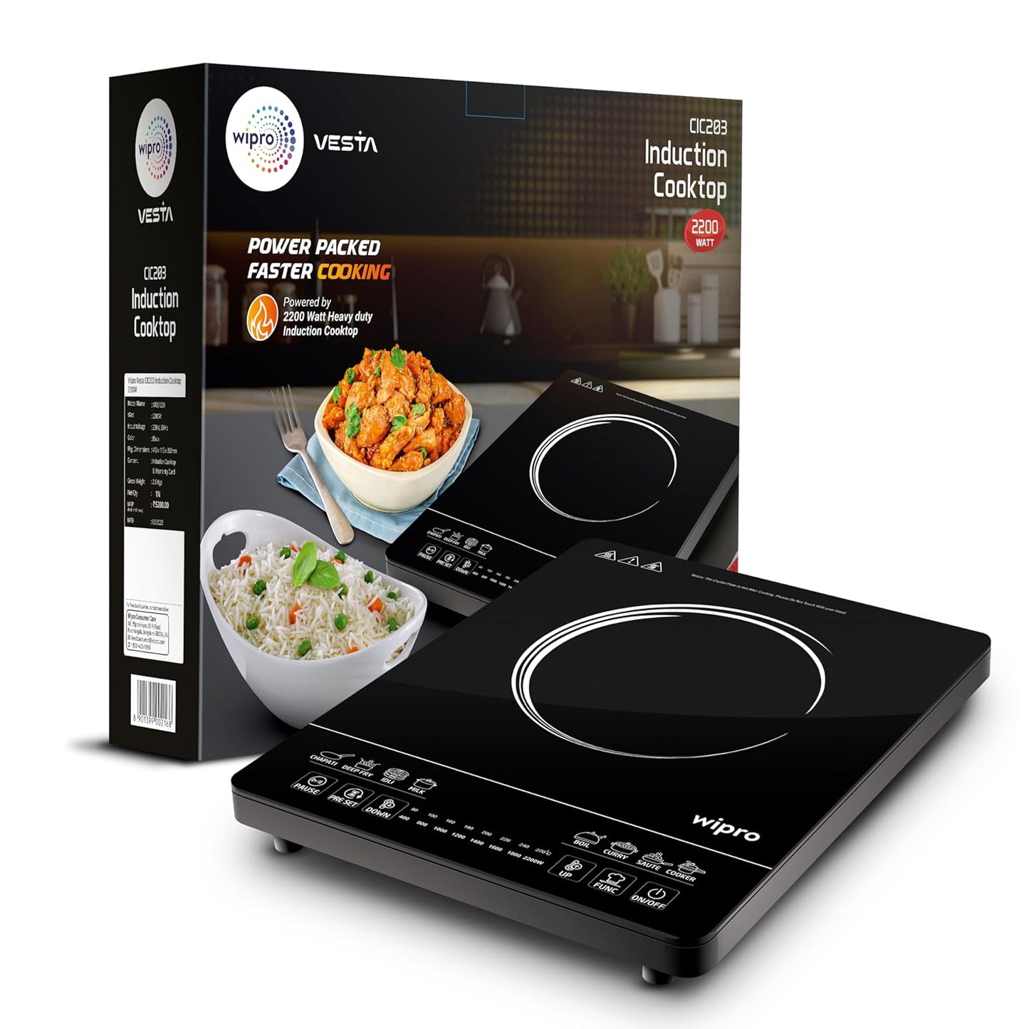 Wipro Vesta CIC203 Radiant Induction Cooktop 2200W, Black