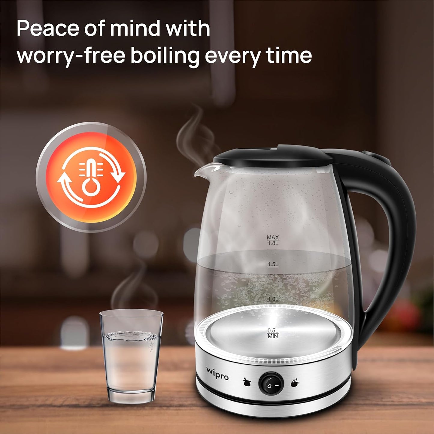 Wipro Elato 1.8 litre Glass LED electric Kettle with Keep warm Function
