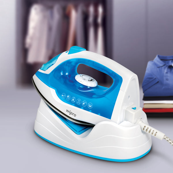 Wipro Elato GS206 2in1 Cord Plus Cordless Steam Iron|Dry&Steam Iron|1250 Watts|Scratch Resistant Ceramic Soleplate|Vertical&Horizontal Steaming|Anti Calc|Anti Drip|Autoclean Tech|2 Years Warranty