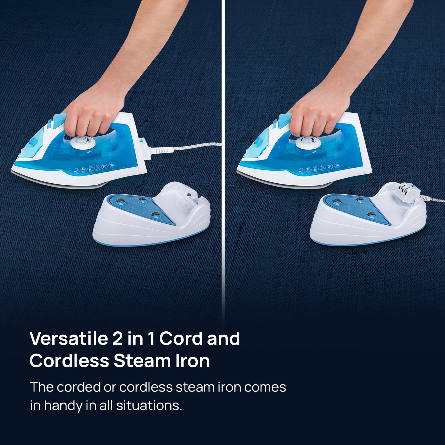 Wipro Elato GS206 2in1 Cord Plus Cordless Steam Iron|Dry&Steam Iron|1250 Watts|Scratch Resistant Ceramic Soleplate|Vertical&Horizontal Steaming|Anti Calc|Anti Drip|Autoclean Tech|2 Years Warranty