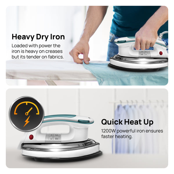 Wipro Elato 1200 Watt GD203 Heavyweight Automatic Dry Iron| Quick Heat Up| Anti Bacterial German Weilburger Double Coated Black Soleplate| 5 Mode Heating Temperature